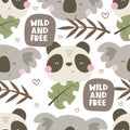 Seamless pattern with cartoon animals. colorful vector for kids. hand drawing Royalty Free Stock Photo